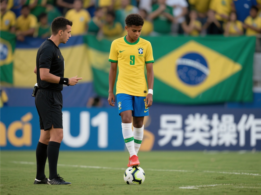 巴西U17球员挑衅站球上,裁判果断吹停警告 在足球赛场上,球员的行为不仅代表个人,更